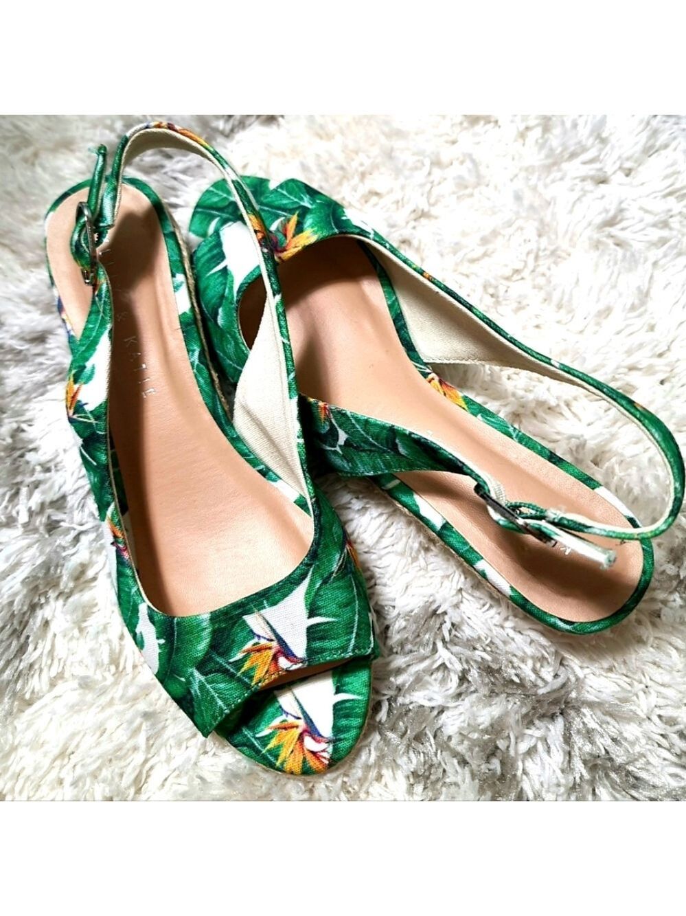 Kelly & Katie Open Toe Slingback Espadrille Wedge Sandles Size 7